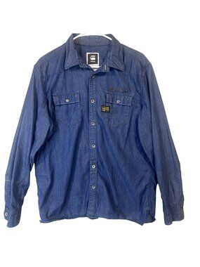 G-Star Raw Denim Mens Long Sleeve Button-Up Shirt XL Blue Casual EUC